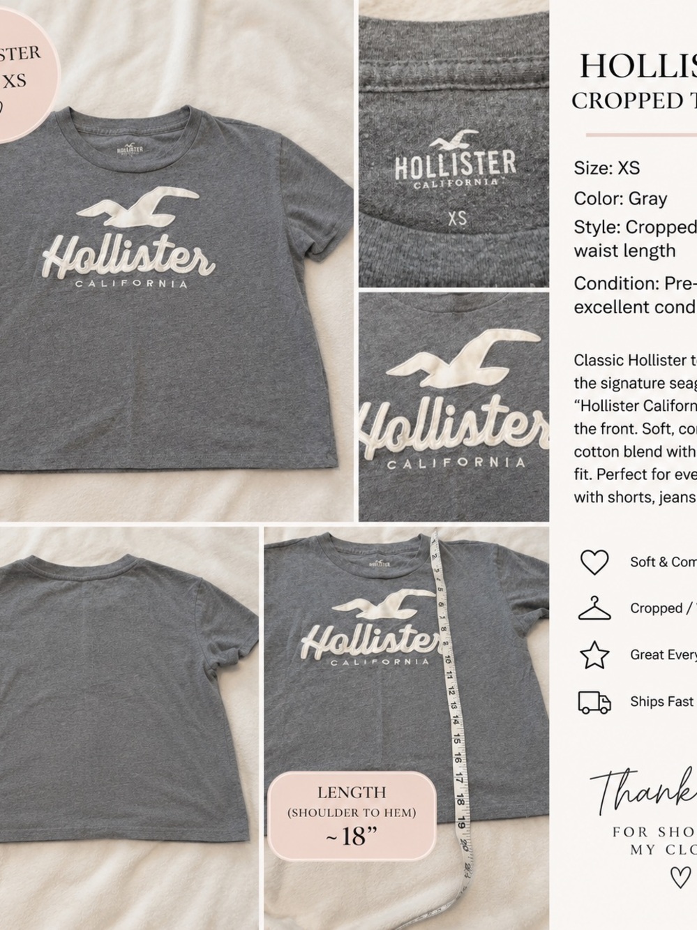 Hollister Gray Cropped Logo Tee